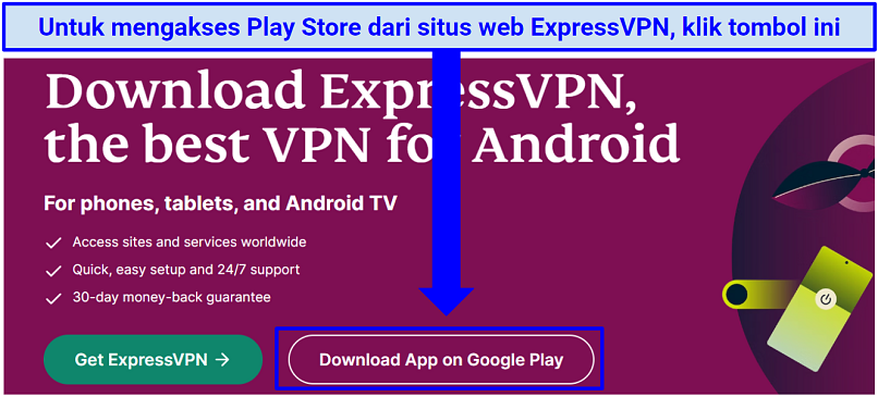 Tangkapan layar menunjukkan ExpressVPN memiliki aplikasi asli untuk Android