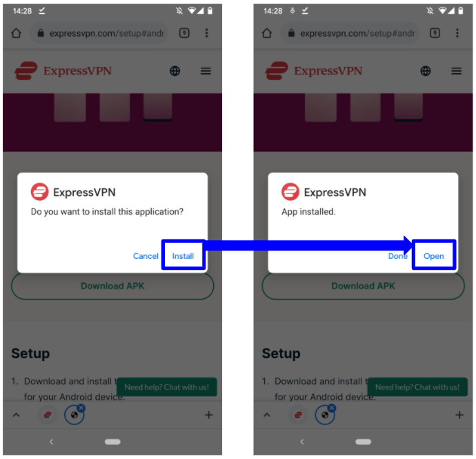 Screenshot showing how to install ExpressVPN on Android