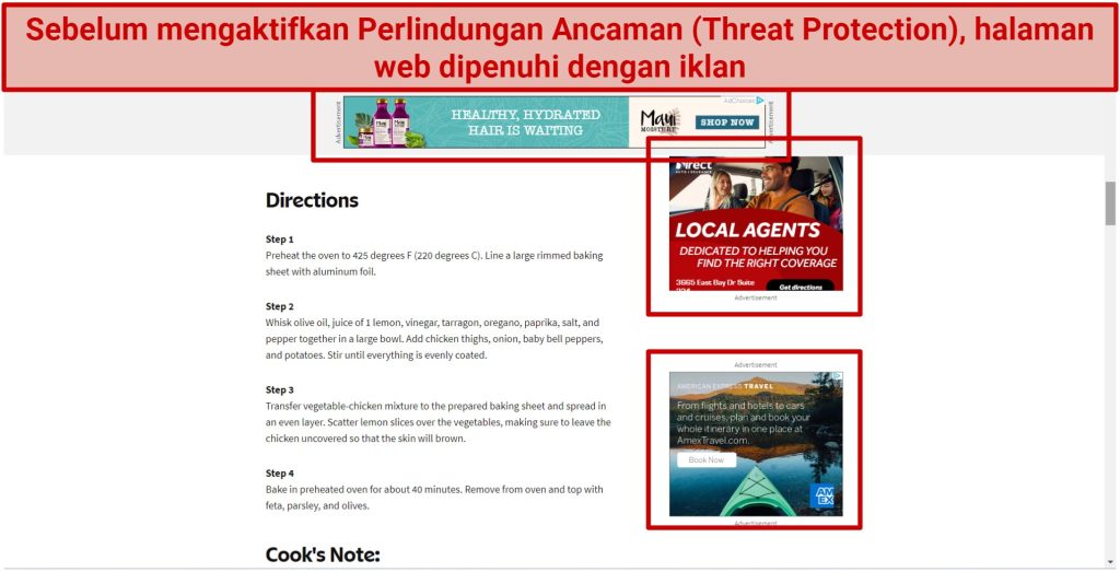 A screenshot of allrecipescom with prominent ads