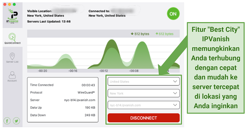 Screenshot showing IPVanish's