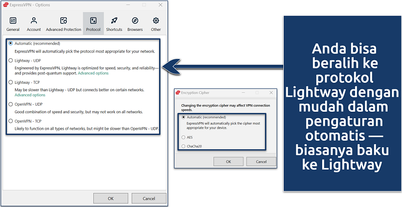 Screenshot of ExpressVPN's protocol settings