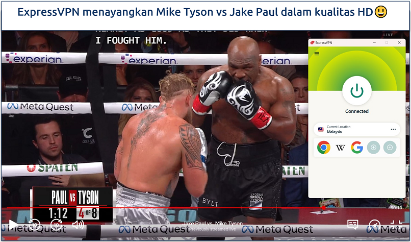 Screenshot of streaming Jake Paul vs Make Tyson boxing on Netflix while connected to ExpressVPN