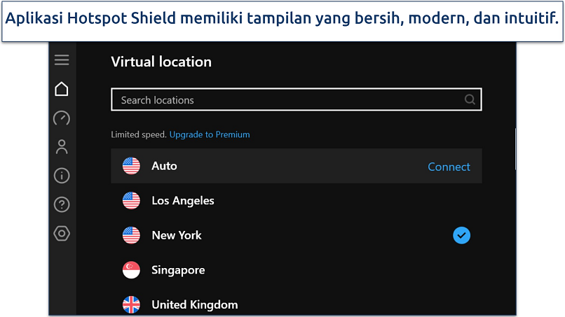 A screenshot showing Hotspot Shield's list of free servers