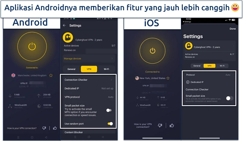 Tangkapan layar aplikasi seluler CyberGhost