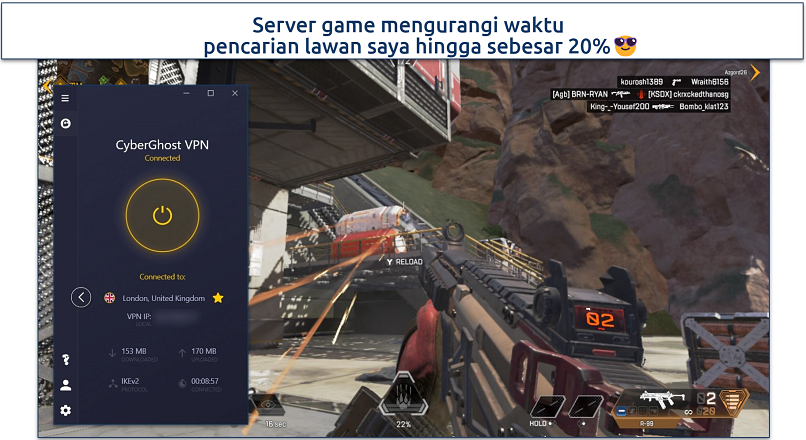 Screenshot gameplay Cod dengan CyberGhost terhubung