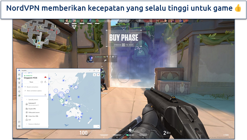 Tangkapan layar gameplay dengan NordVPN terhubung