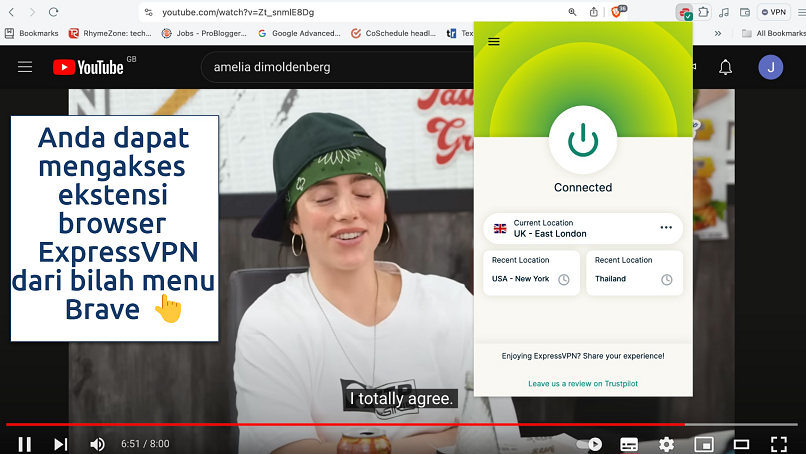 angkapan layar yang menampilkan ekstensi peramban [Brave] dari ExpressVPN