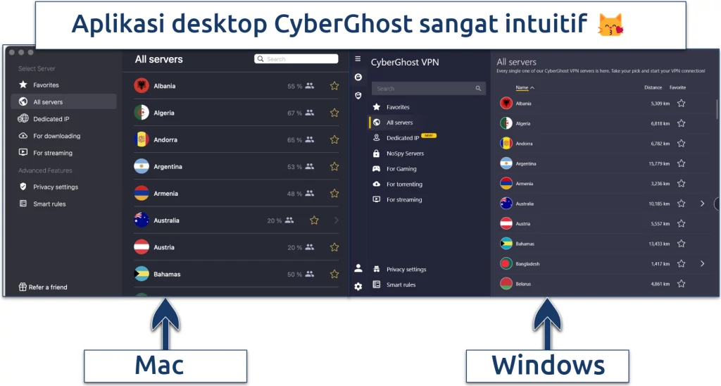 Tangkapan layar aplikasi desktop CyberGhost