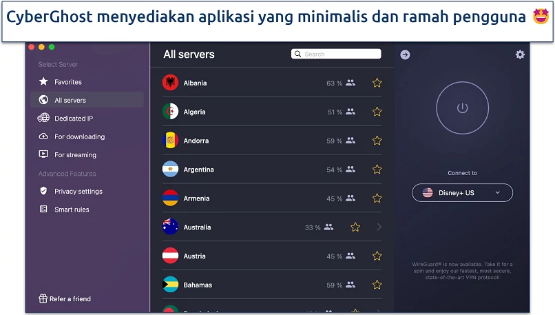Cuplikan layar aplikasi Mac CyberGhost