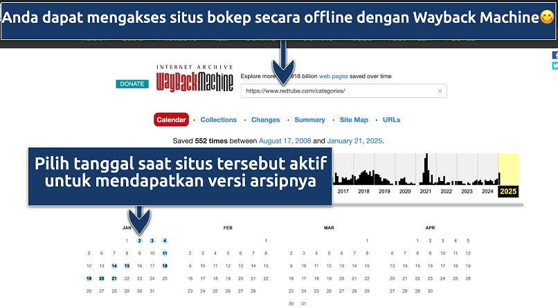 Screenshot showing the Internet Archive Wayback Machine interface