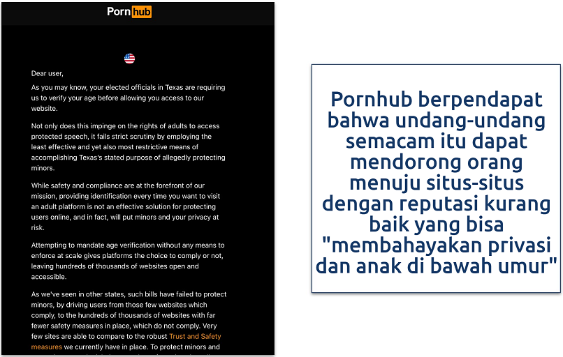 Screenshot of Pornhub being blocked in texas