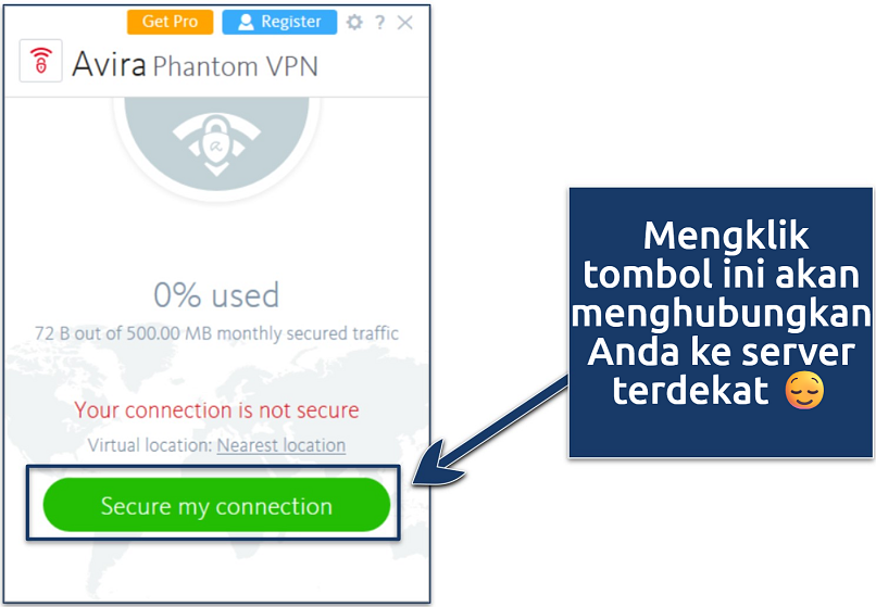 Screenshot showing how to enable Avira Phantom VPN