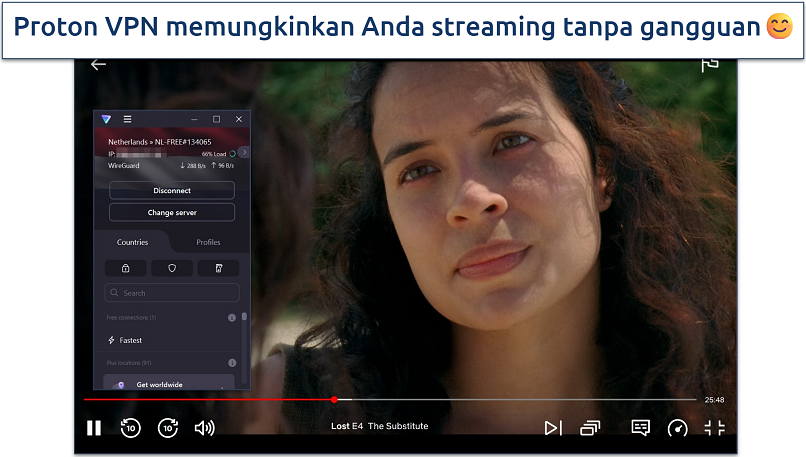 Tangkapan layar streaming YouTube dengan Proton VPN terhubung