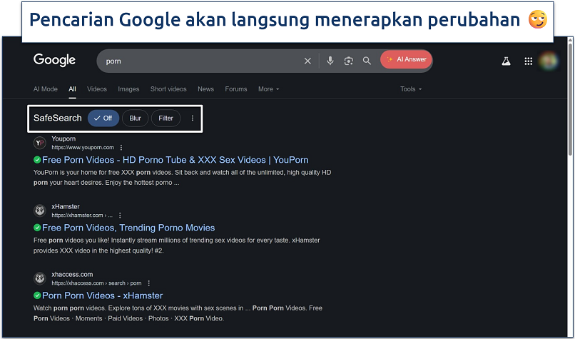 Screenshot of search results for